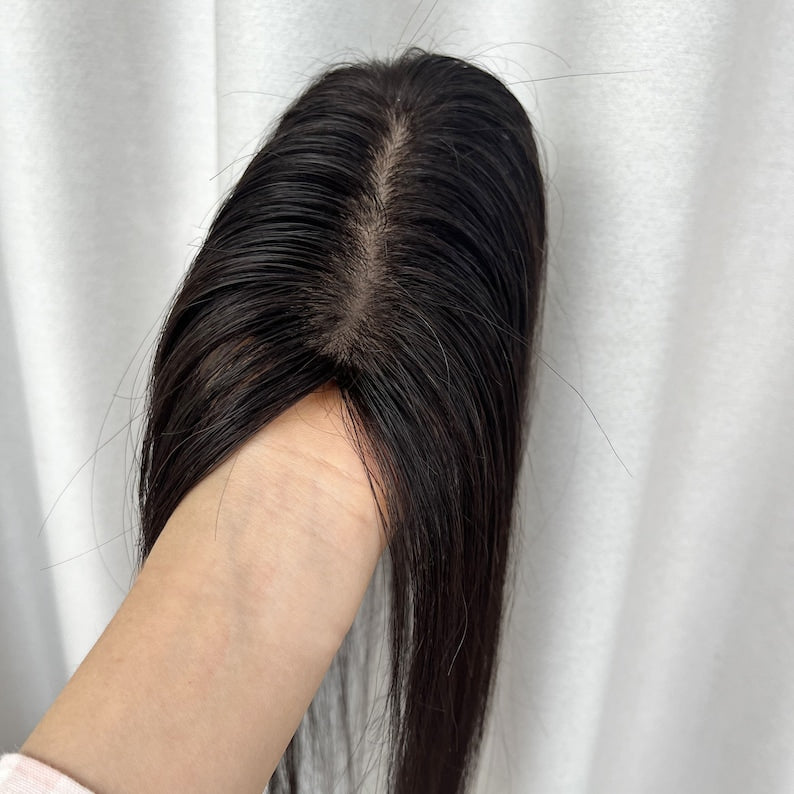 1.5x5inch SILK BASE TOPPER PU SKIN Real Human Hair